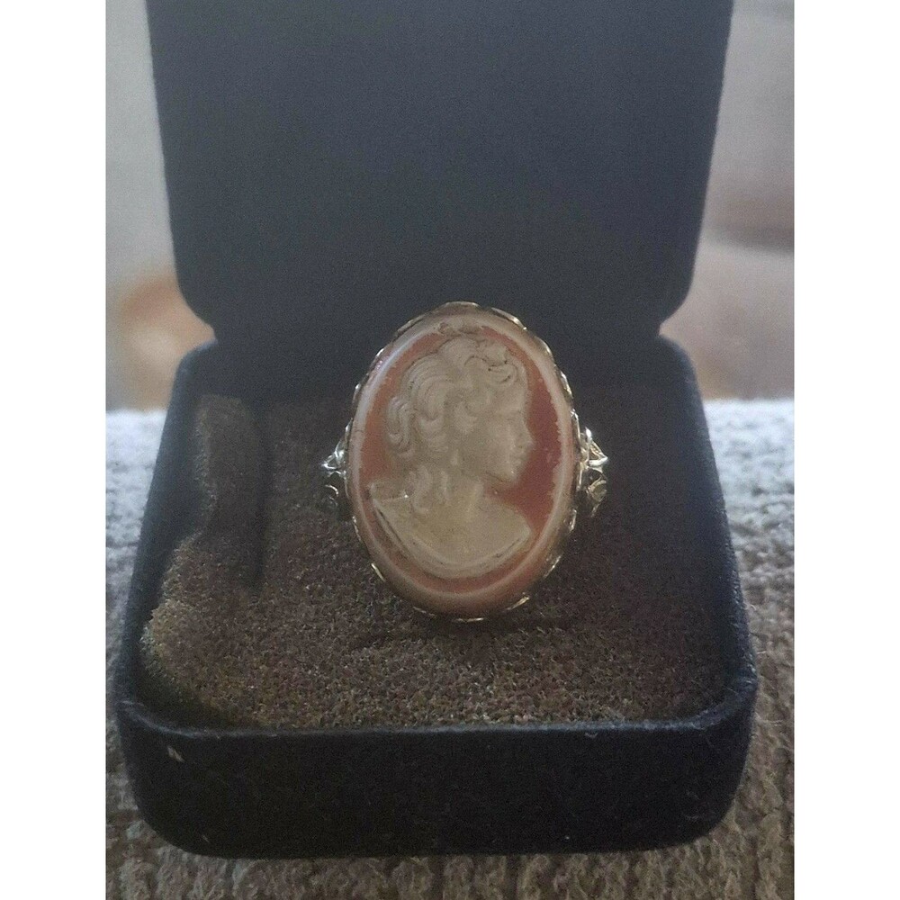 Vtg Victorian Revival Cameo Ring Adjustable Basket Setting Silver, Gold Tones